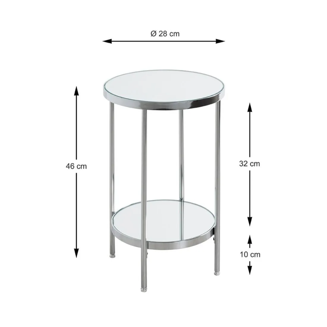 Table d'appoint en métal chromé et étagères en verre miroir