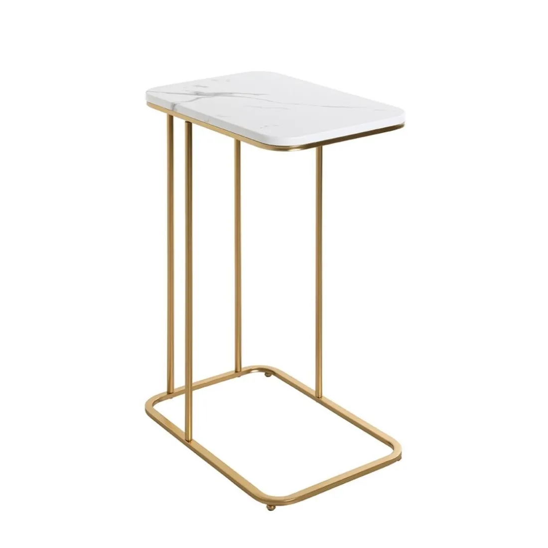 Table d'appoint en métal doré et plateau décor marbre