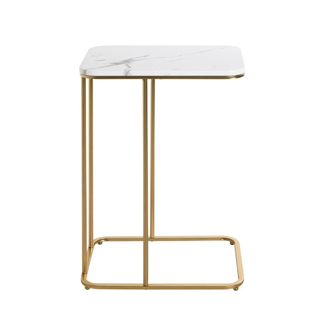Table d'appoint en métal doré et plateau décor marbre