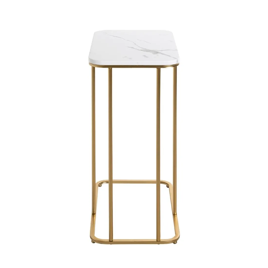Table d'appoint en métal doré et plateau décor marbre