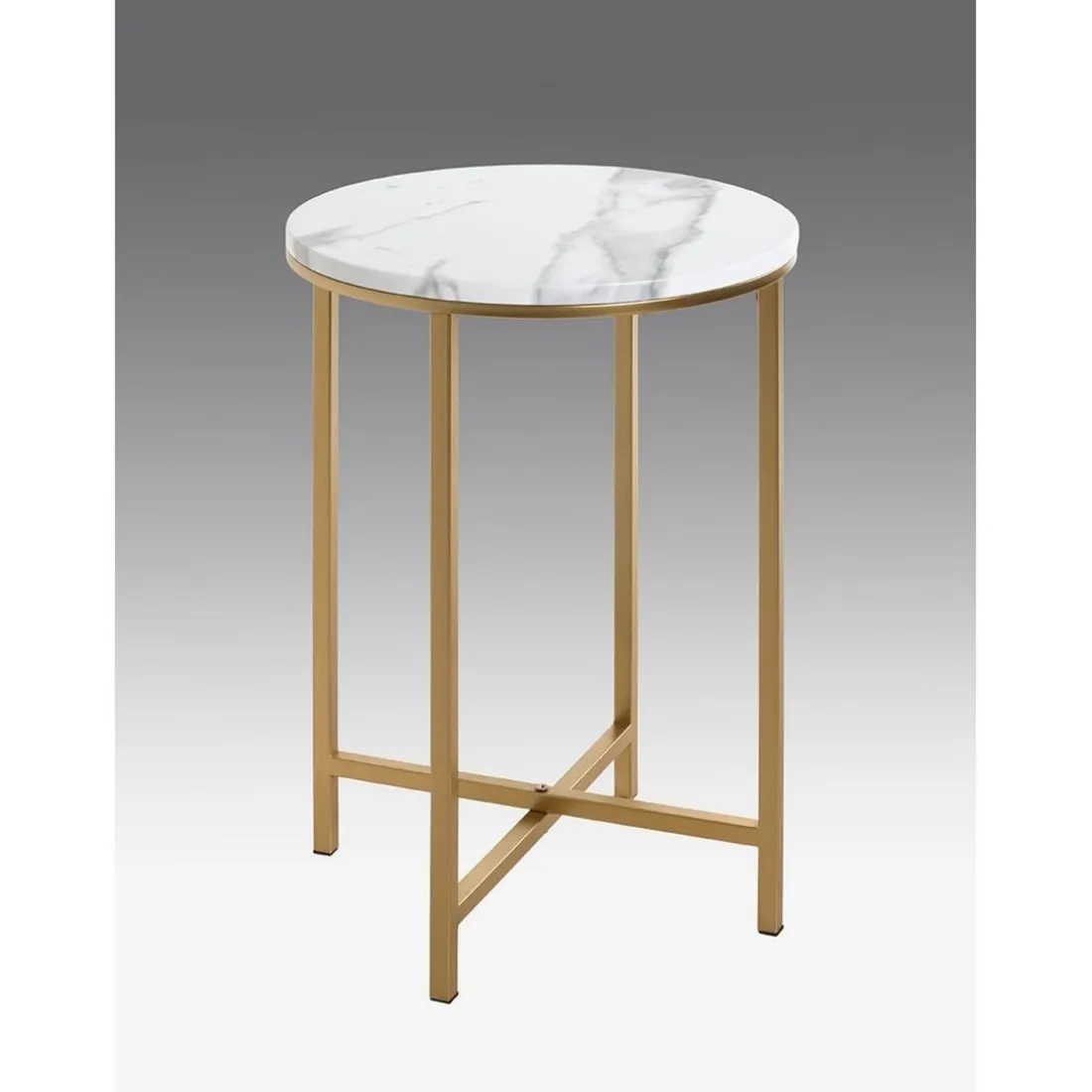 Table d'appoint en métal doré avec plateau décor marbre
