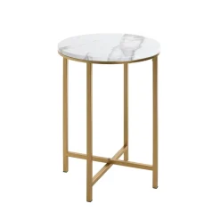 Table d'appoint en métal doré avec plateau décor marbre