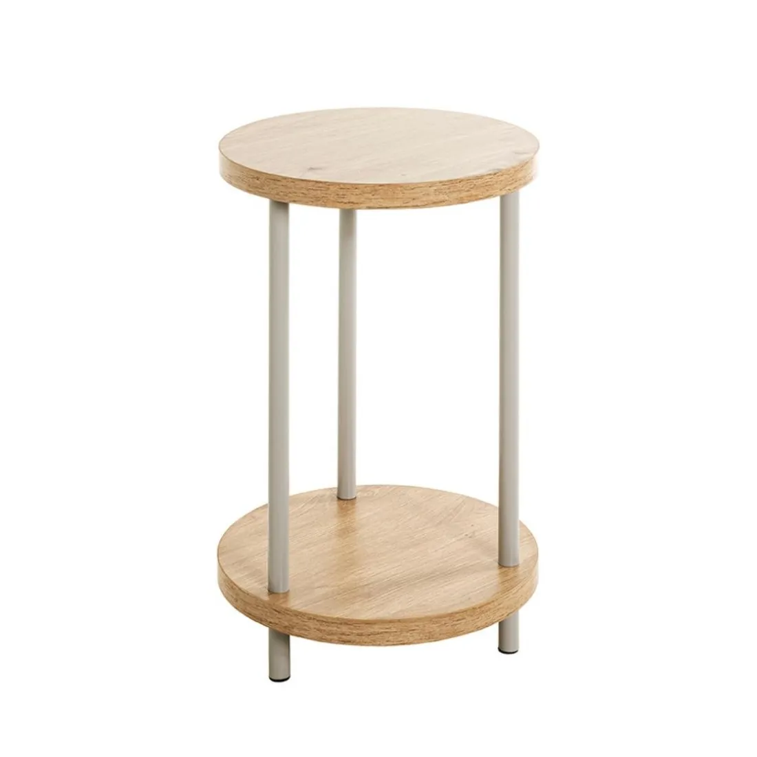 Table d'appoint en métal gris étagères décor chêne