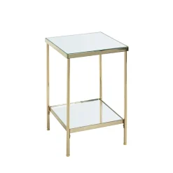 Table d'appoint en métal laitonné et étagères en verre