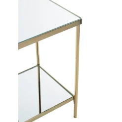 Table d'appoint en métal laitonné et étagères en verre