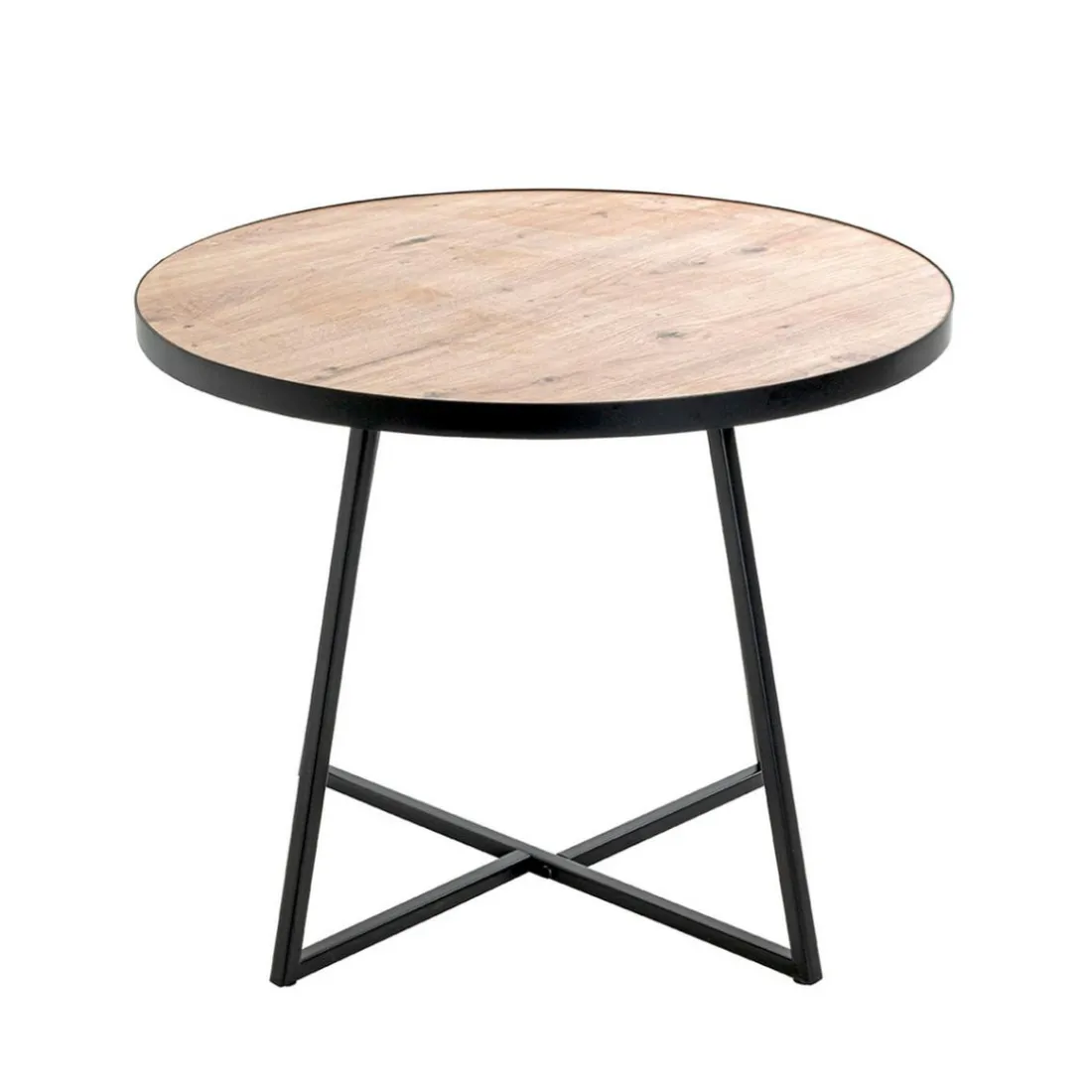 table d'appoint en métal laqué noir plateau décor chêne