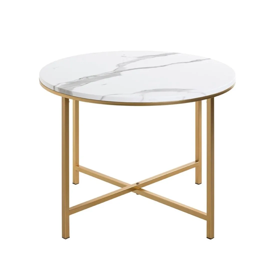 Table d'appoint en métal laqué doré plateau décor marbre
