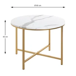 Table d'appoint en métal laqué doré plateau décor marbre