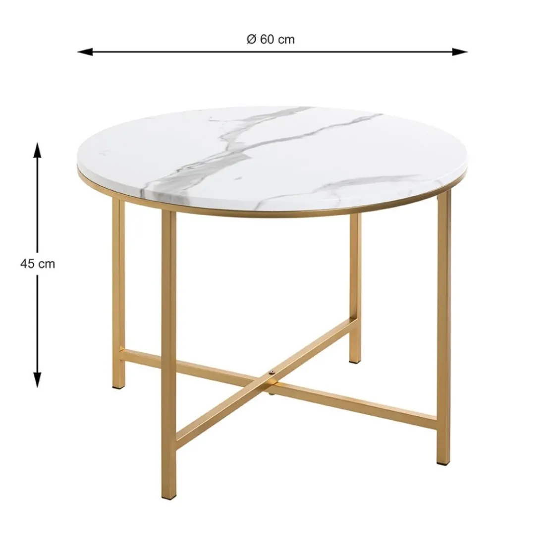 Table d'appoint en métal laqué doré plateau décor marbre