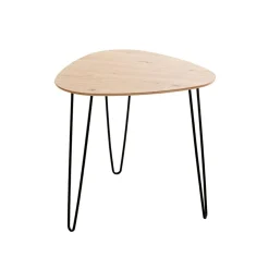 Table d'appoint en métal laqué noir et plateau décor chêne