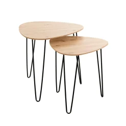 Table d'appoint en métal laqué noir et plateau décor chêne