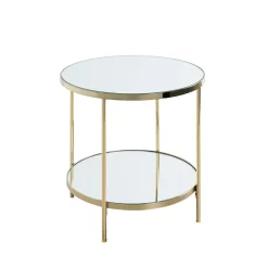 Table d'appoint en métal laitonné et étagères en verre miroir