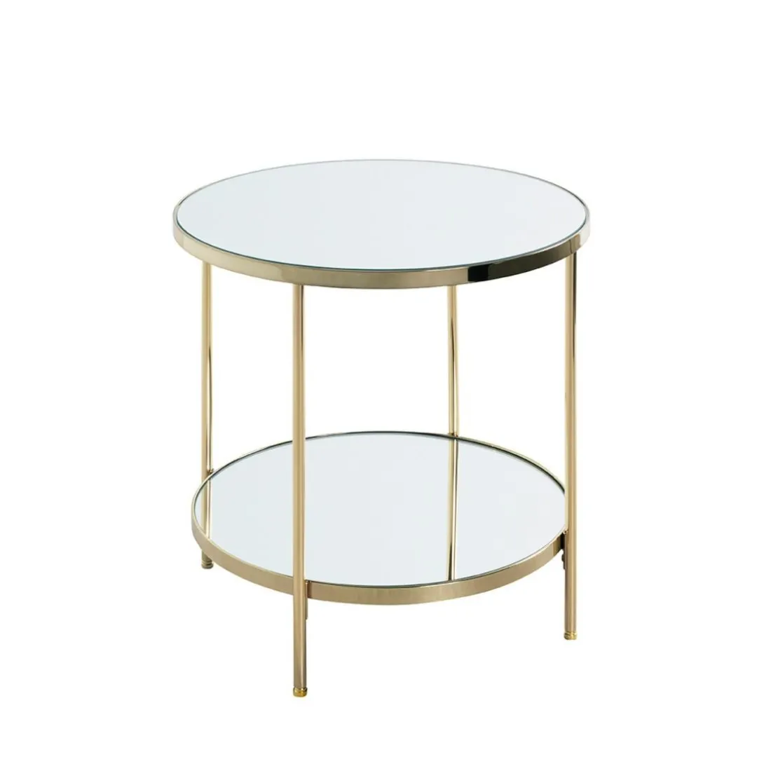 Table d'appoint en métal laitonné et étagères en verre miroir