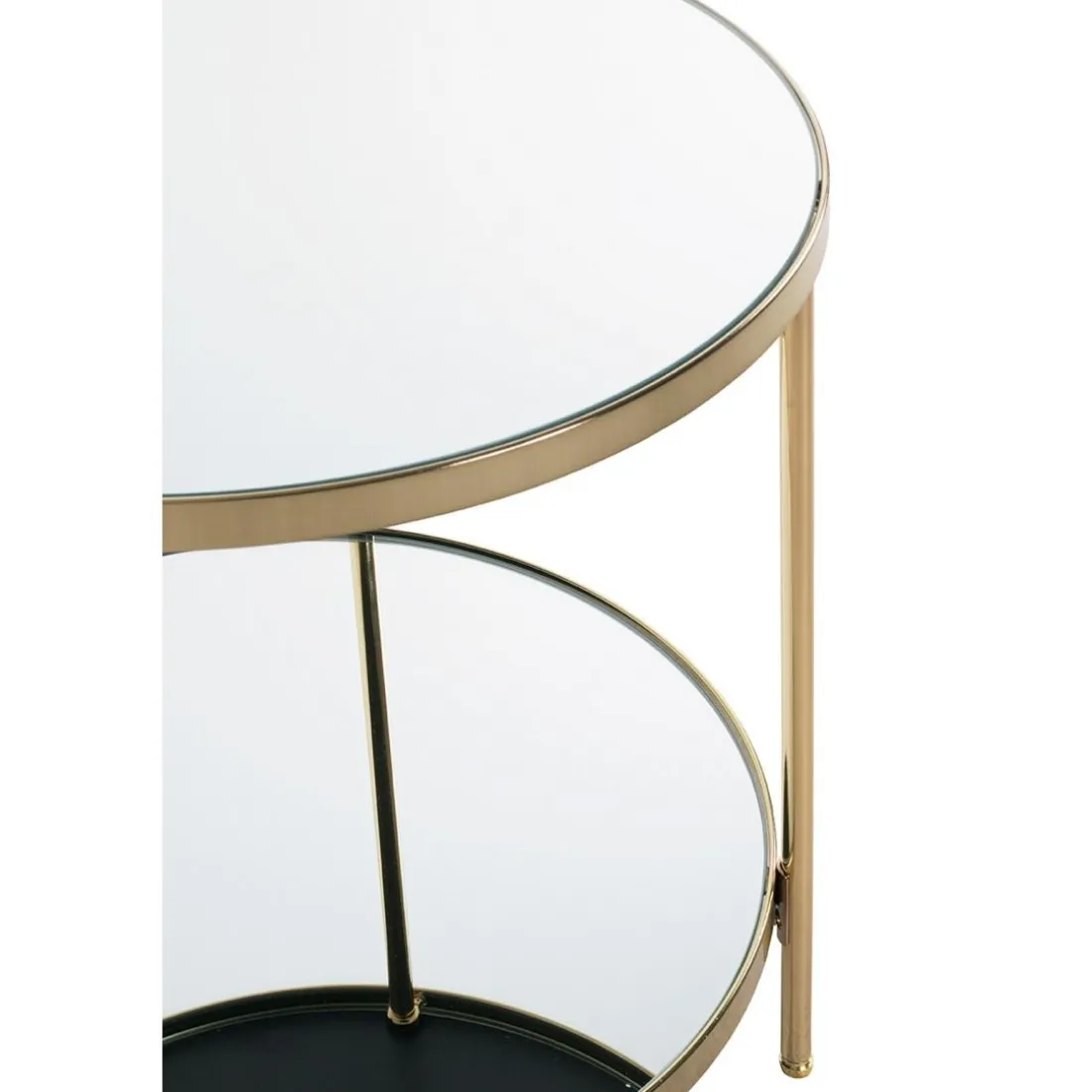 Table d'appoint en métal laitonné et étagères en verre miroir
