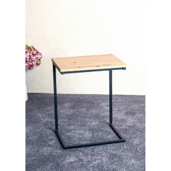 Table d'appoint en métal noir et plateau décor chêne