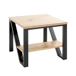 Table d'appoint en métal noir et plateaux décor chêne