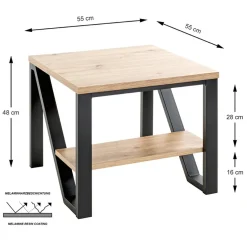 Table d'appoint en métal noir et plateaux décor chêne