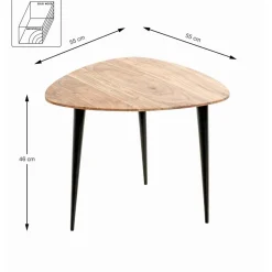 Table d’appoint en tube d'acier laqué noir plateau en bois massif