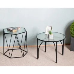 table d'appoint en verre et métal laqué