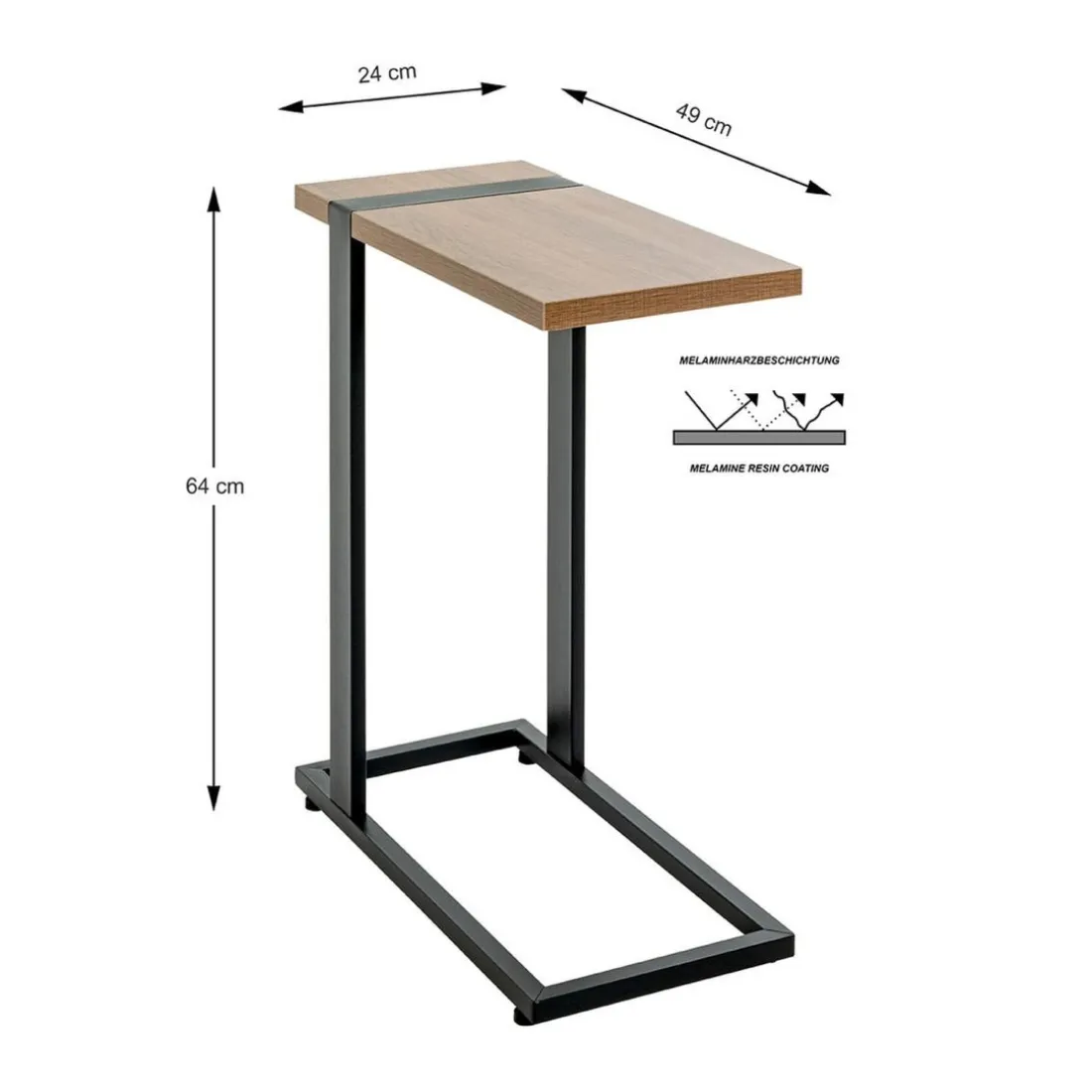 Table d'appoint finition chêne et structure en acier