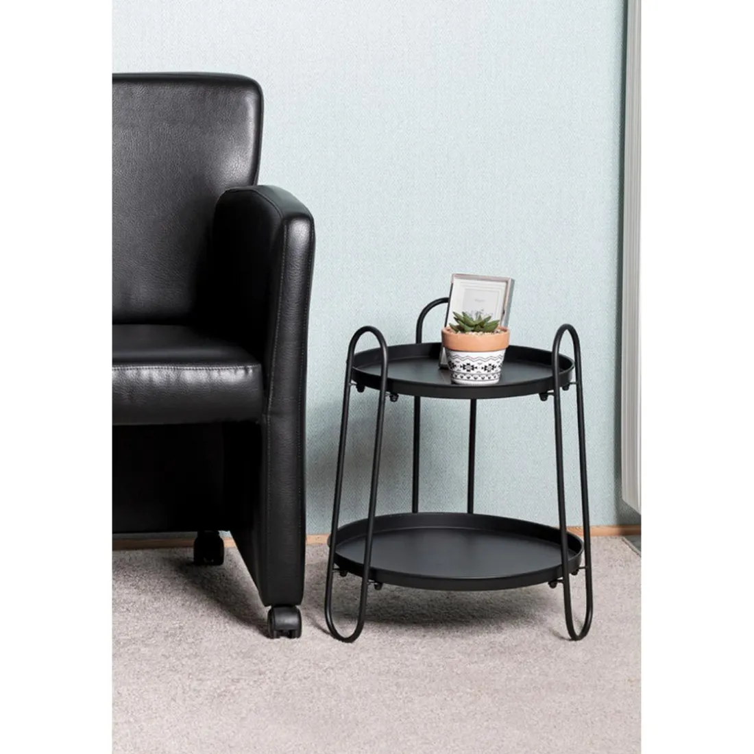 Table d'appoint laqué noir acier