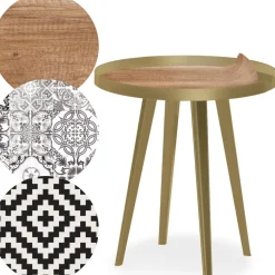 Table d'appoint magnétique ronde à rebord Bipolart Métal Or avec 3 Tops style Natural