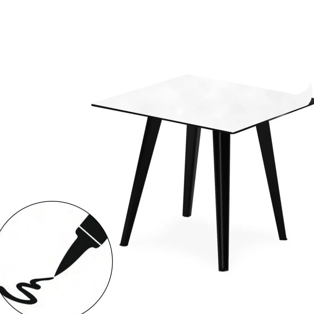 Table d'appoint magnétique carrée Bipolart Métal Noir avec 1 Top Tableau blanc effaçable