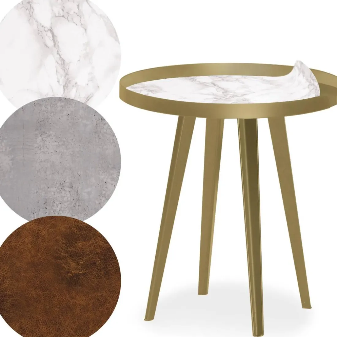 Table d'appoint magnétique ronde à rebord Bipolart Métal Or avec 3 Tops style Textures