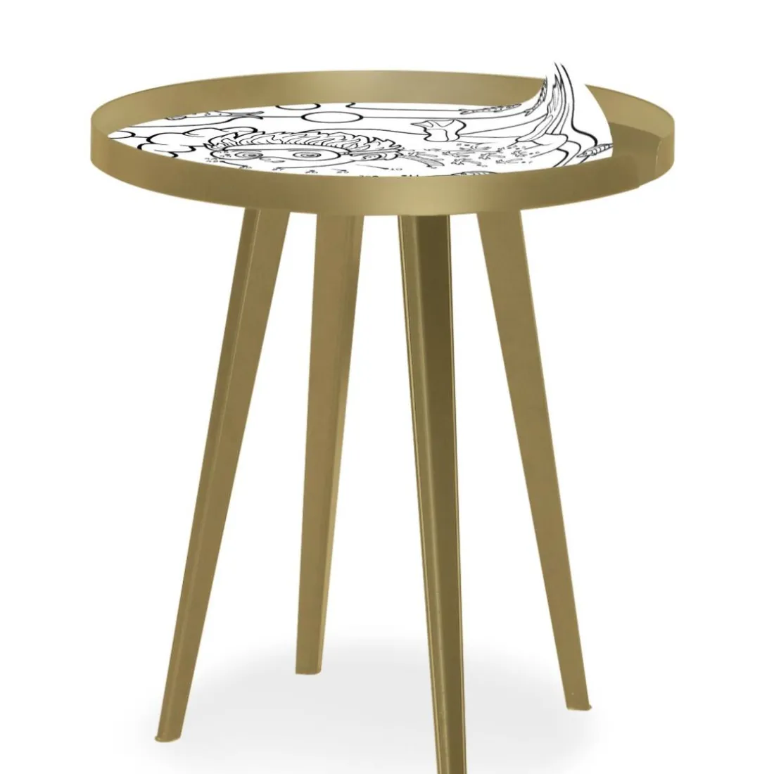 Table d'appoint magnétique ronde à rebord Bipolart Métal Or avec 3 Tops style Kid