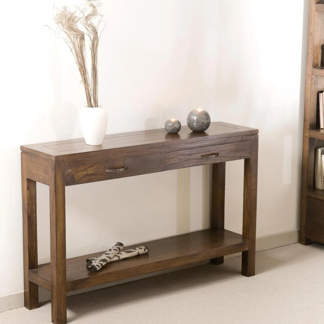 Table d'Appoint Moderne Rectangulaire 2 Tiroirs Bois Mindi - EDEN