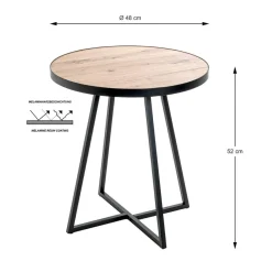 Table d'appoint métal laqué noir plateau décor chêne