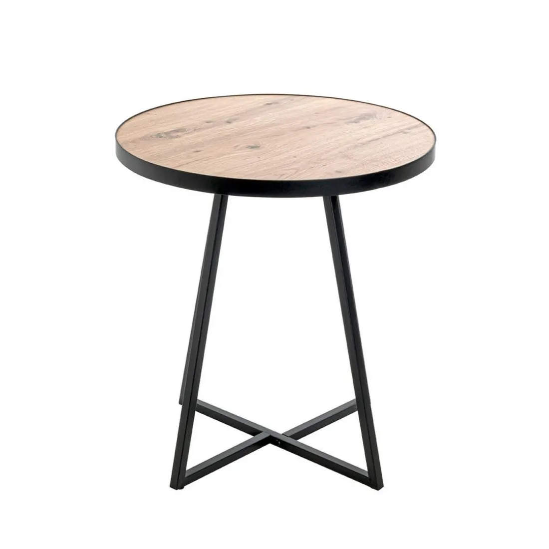 Table d'appoint métal laqué noir plateau décor chêne