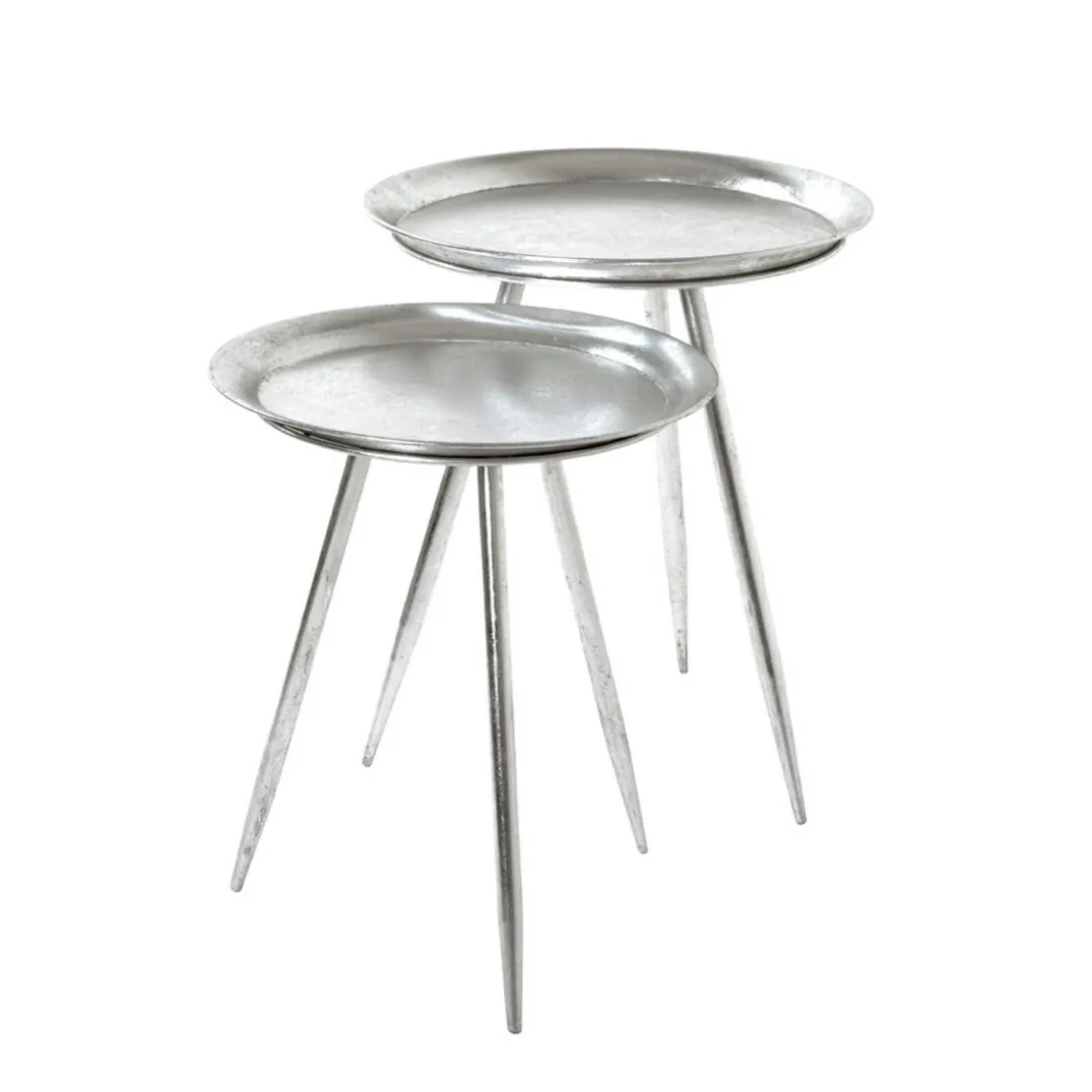 Table d'appoint métal laqué argent grand modèle