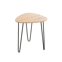 Table d'appoint métal laqué noir et plateau décor chêne