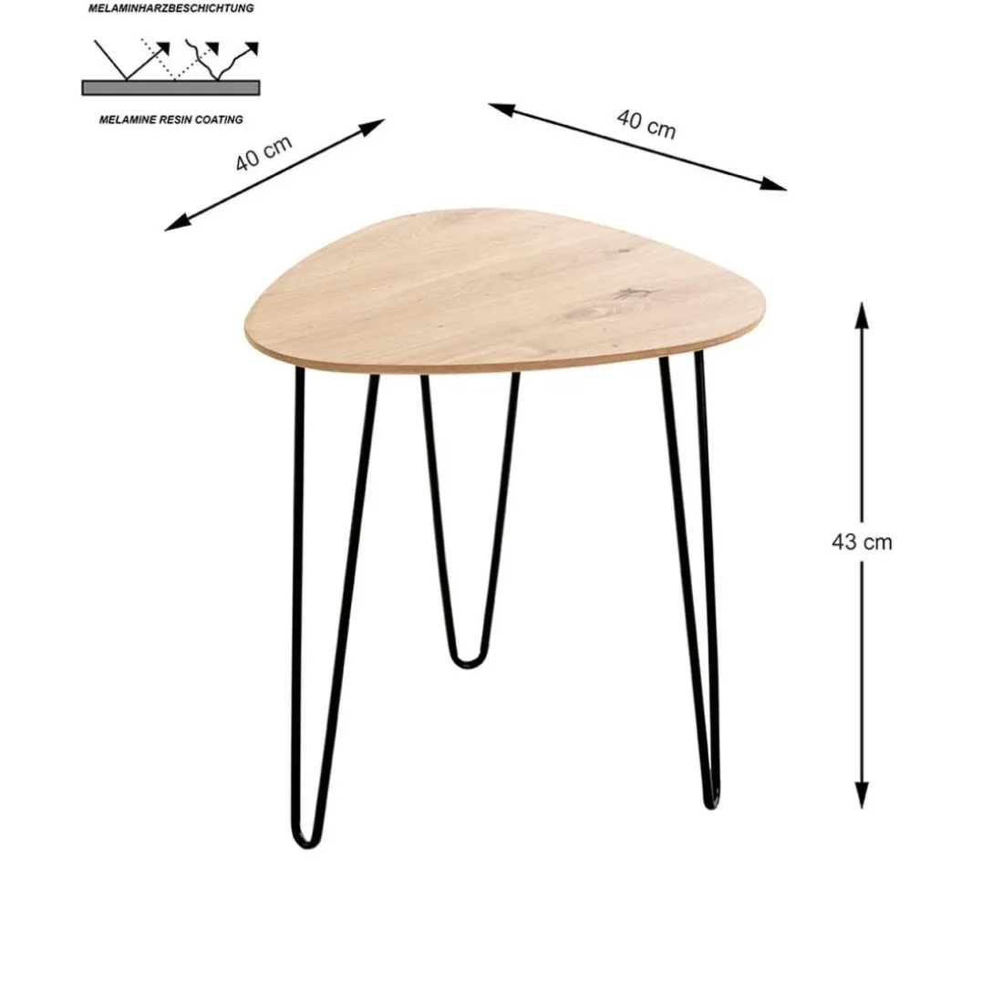 Table d'appoint métal laqué noir et plateau décor chêne