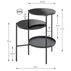 Table d'appoint noir design plateaux en verre trempé