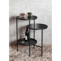 Table d'appoint noir design plateaux en verre trempé