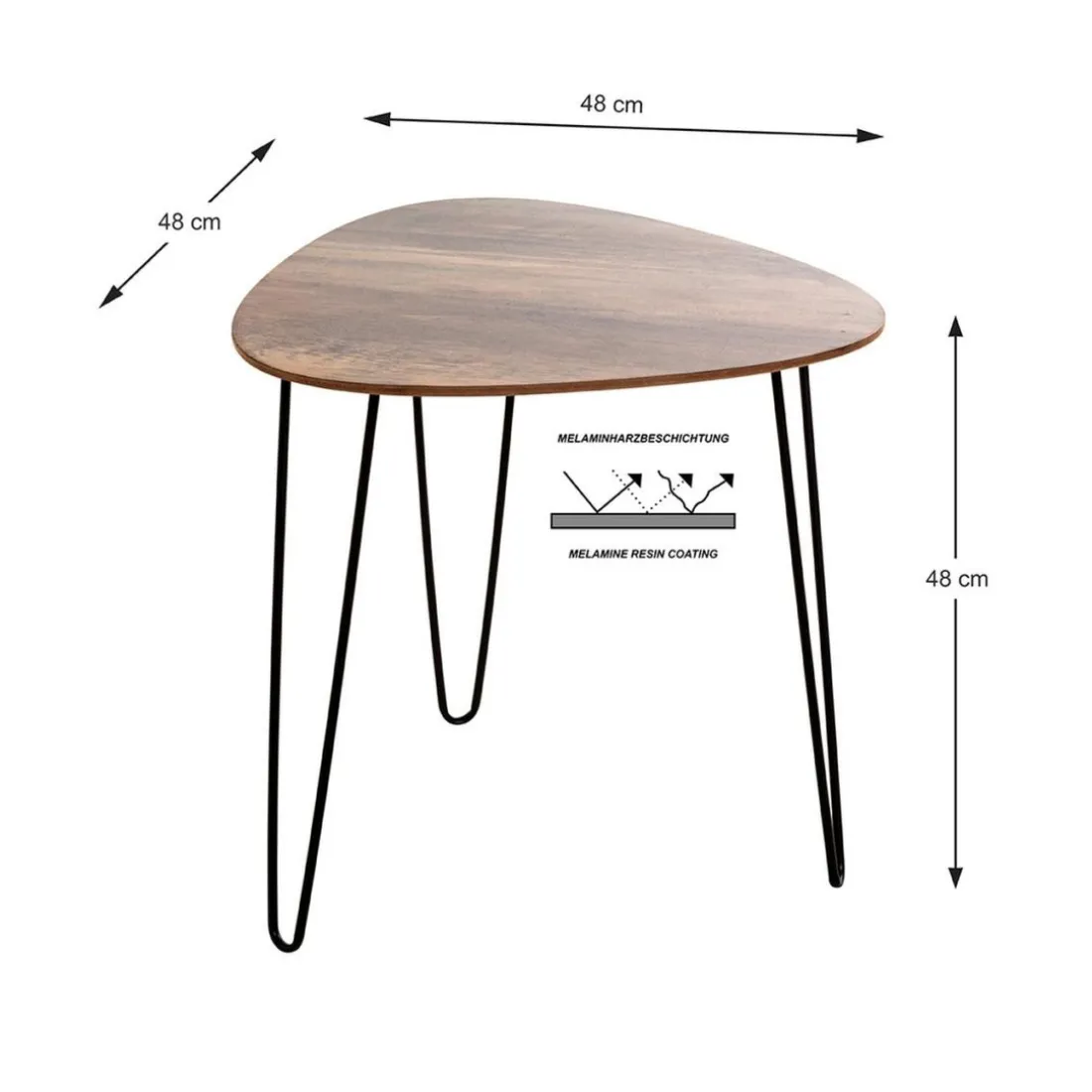 Table d'appoint Noir en Métal laqué et plateau décor chêne foncé