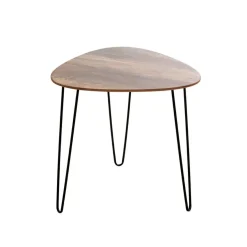 Table d'appoint Noir en Métal laqué et plateau décor chêne foncé