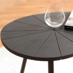 Table d’appoint ovoïde plateau texturé Noir mat et pieds Fer noir JAMES