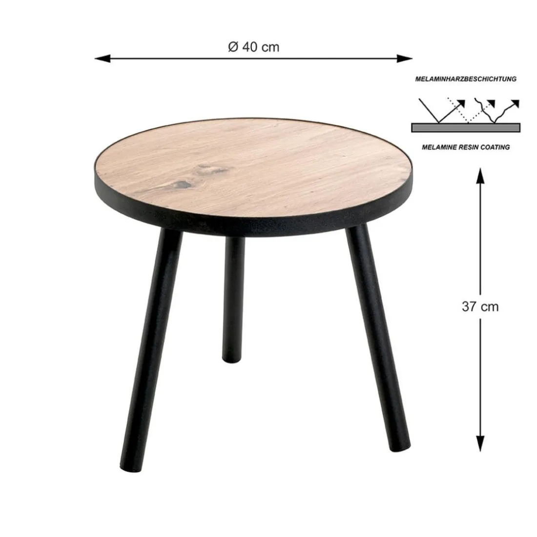 table d'appoint petit modèle en métal laqué noir décor chêne