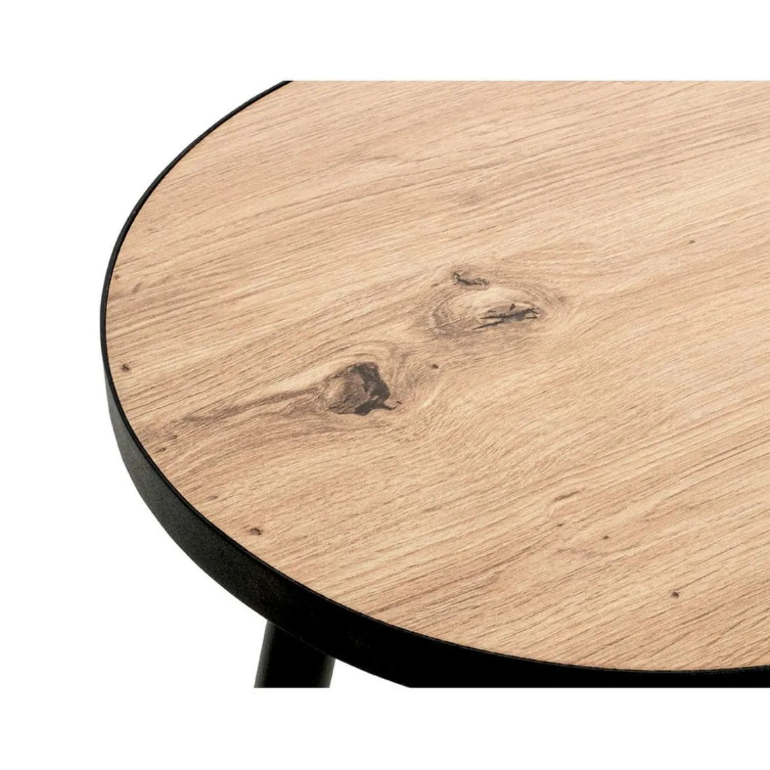 table d'appoint petit modèle en métal laqué noir décor chêne