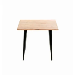 Table d'appoint plateau en bois massif d'acacia naturel tube d'acier laqué noir,