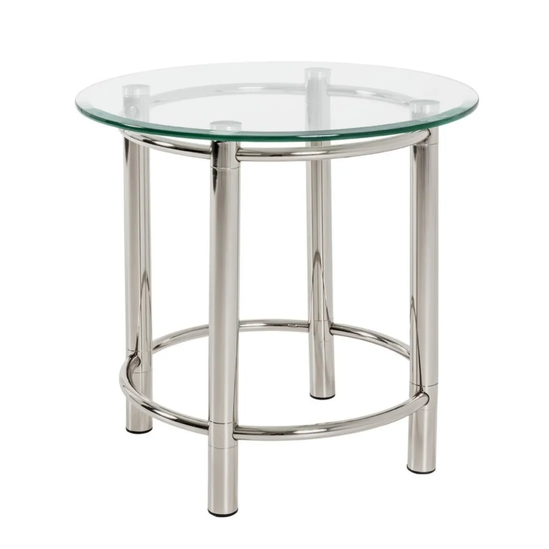 Table d'appoint ronde acier chromé poli plateau verre trempé