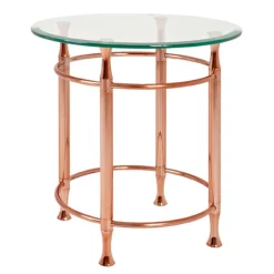 Table d'appoint ronde acier plateau verre transparent