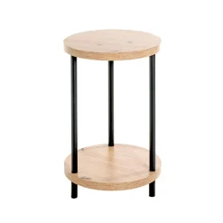 Table d'appoint ronde avec double plateau décor chène