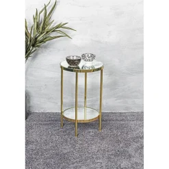 Table d'appoint ronde avec étagères en verre miroir
