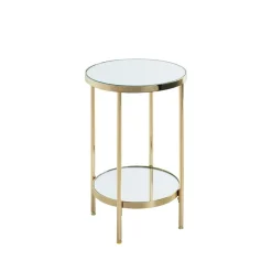 Table d'appoint ronde avec étagères en verre miroir