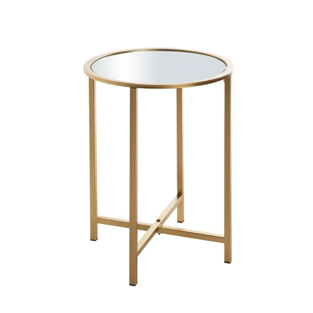 Table d'appoint ronde Dorée en Métal laqué et plateau en miroir