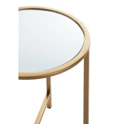 Table d'appoint ronde Dorée en Métal laqué et plateau en miroir